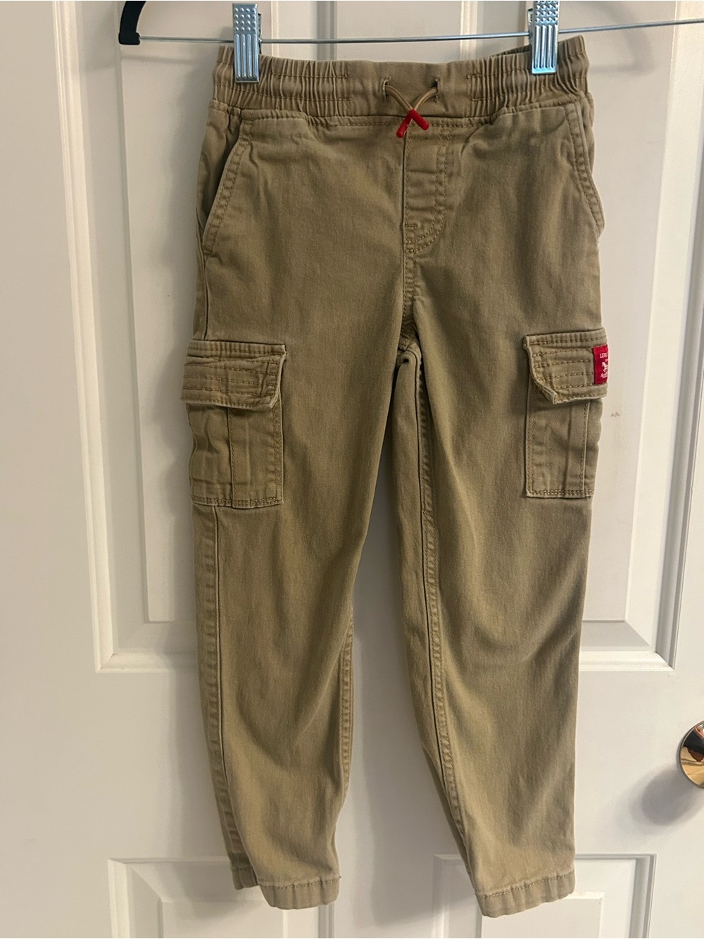 Boys Levi's Khaki Cargo Joggers with Red Drawstring Accent